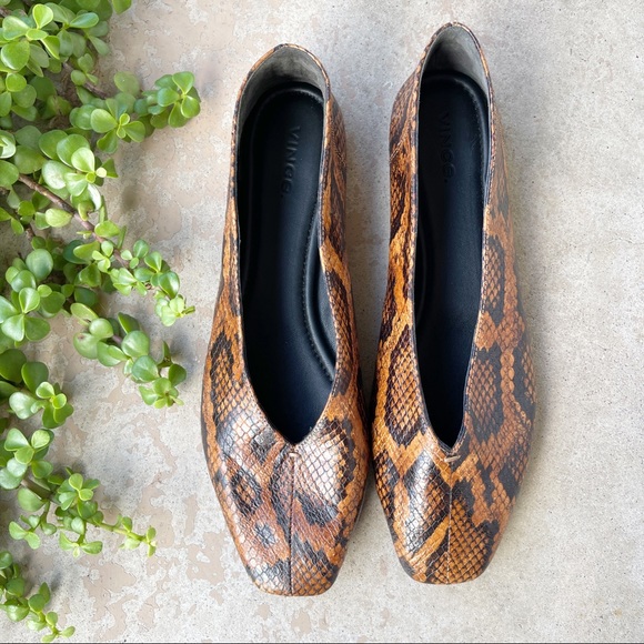 Vince Snakeskin Leather Square Toe Ballet Flats - Picture 2 of 6